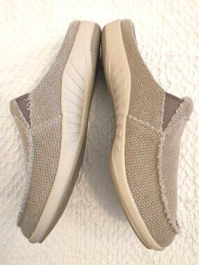 Walk Hero Women's Slip On Mules Beige Canvas Ortho Comfort Shoes - 8.5W